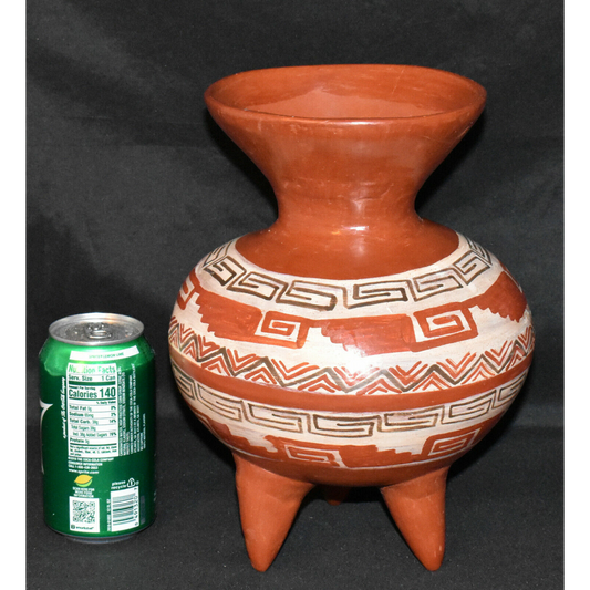 Vintage Mexican Redware Pottery Vase Handmade Hand Painted Tripod 3-Legged Vase