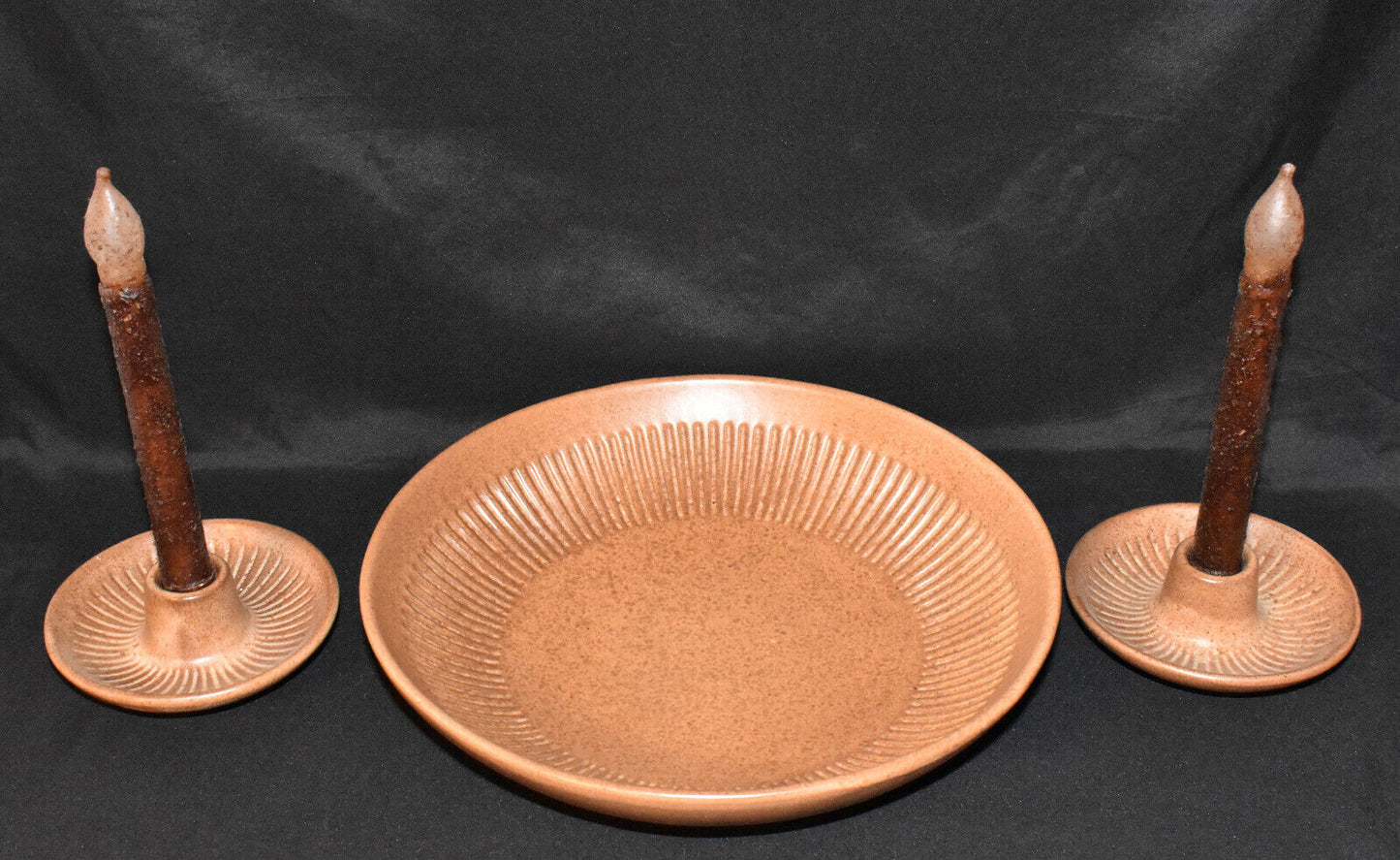 Vintage Console Bowl Candlesticks Mid Century 3pc Royal Haeger Pottery Brown USA