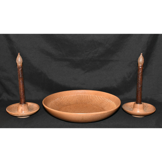 Vintage Console Bowl Candlesticks Mid Century 3pc Royal Haeger Pottery Brown USA