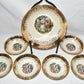 Vintage 22K Crest O Gold Porcelain Bowl Set 7pcs Courting Couple Scene Landscape