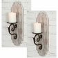 2pc Candle Sconces Rustic White Wood & Metal Wall Sconces Pillar Candle Holders