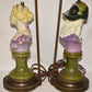 Pair Antique Art Deco French Bust Lamps 28" Porcelain Male Female Table Lamps