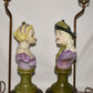 Pair Antique Art Deco French Bust Lamps 28" Porcelain Male Female Table Lamps