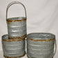 Galvanized Metal Buckets Flower Garden Bucket w Handle Graduating Sizes Set of 3