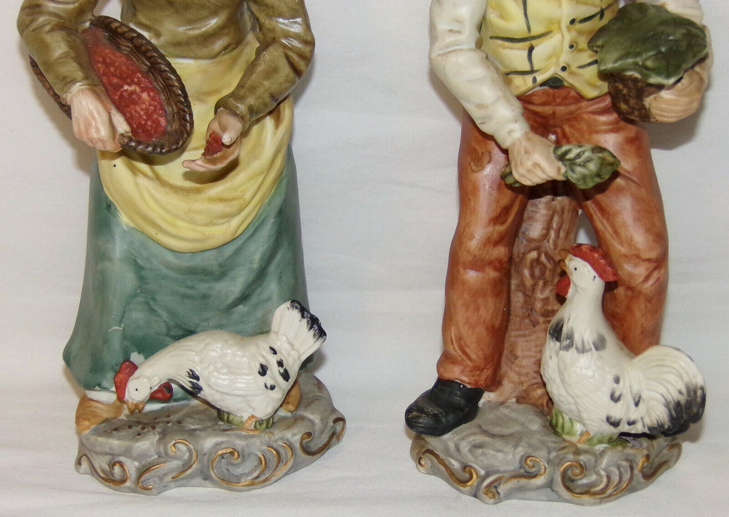 Vintage Husband Wife Figurines Farmers w Chickens Lady Man Porcelain Figurines