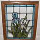 Vintage Liquid Lead Stained Glass Window Panel 16" x 13" Irises w Green Foliage