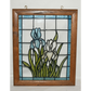 Vintage Liquid Lead Stained Glass Window Panel 16" x 13" Irises w Green Foliage