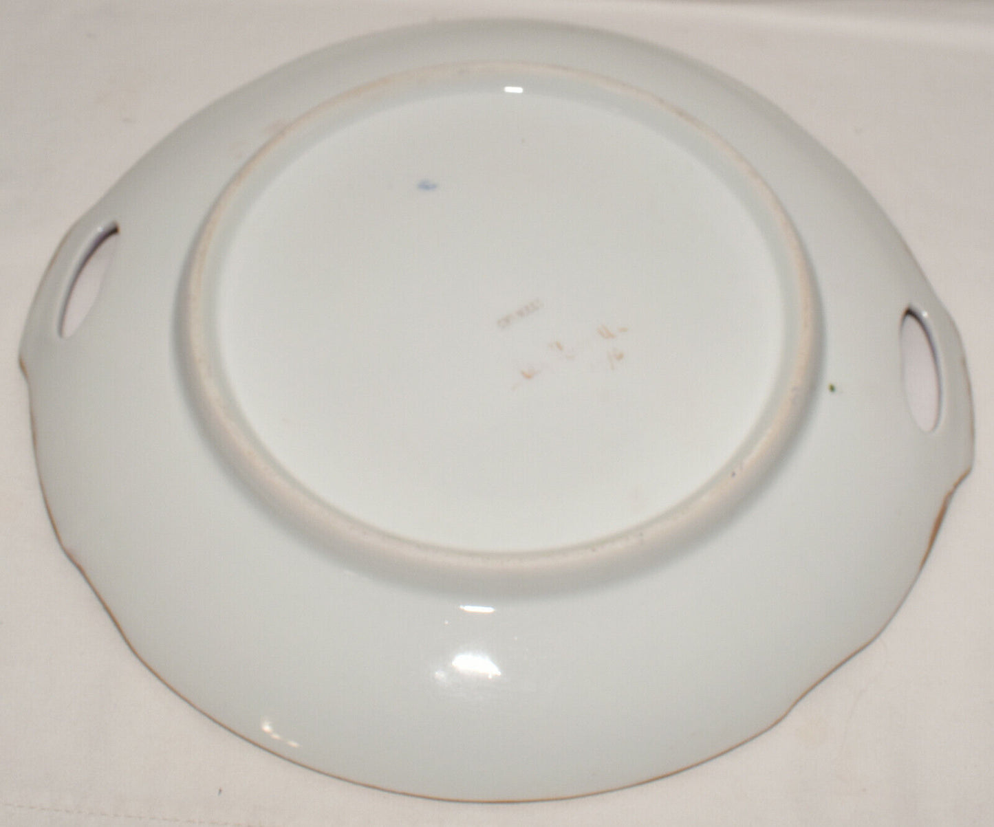 Antique German Serving Platter Hand Painted Porcelain Platter Tab Handles Signed