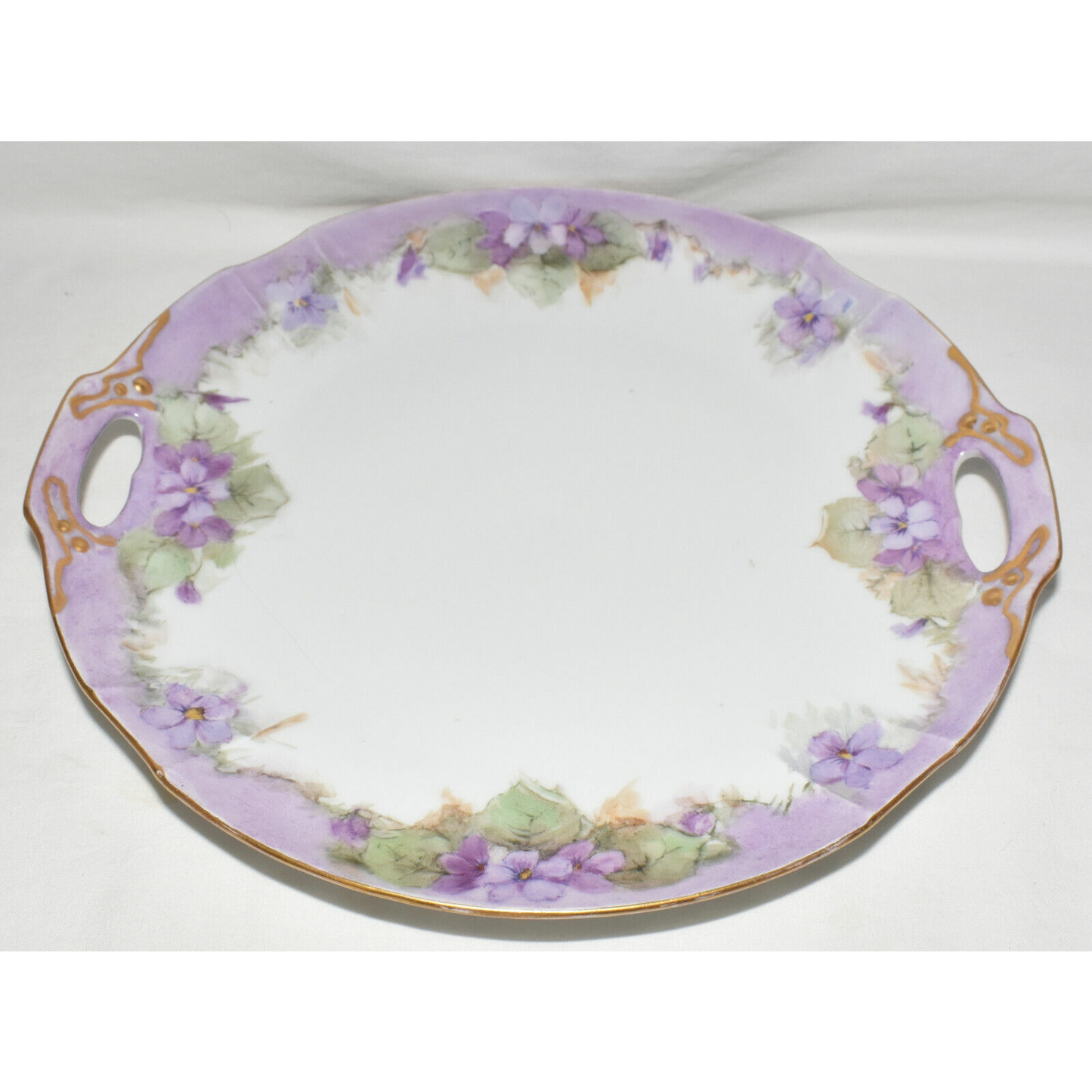 Antique German Serving Platter Hand Painted Porcelain Platter Tab Handles Signed