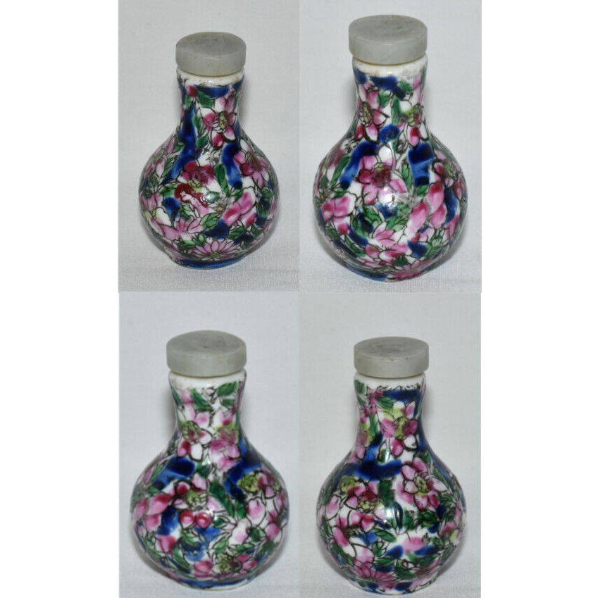 Antique Chinese Porcelain Snuff Bottle Hand Painted Enameled Snuff Bottle Signed