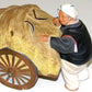 Japanese Farmers Large Vintage Figurine Statue Asian Farmers with Grain Cart