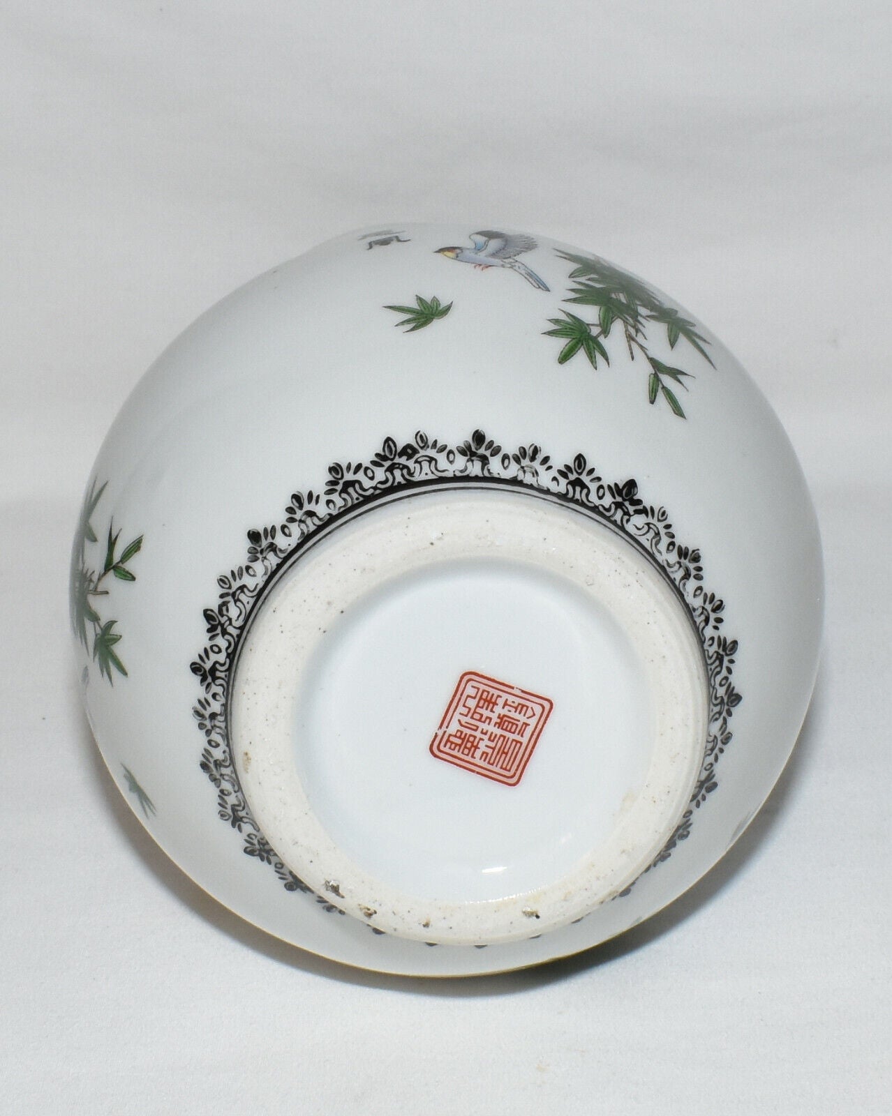 Vintage Asian Vase with Moonlight Birds Trees Vintage Ceramic Flower Vase Signed