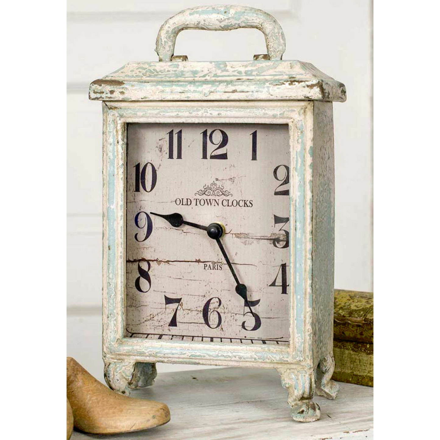 Rustic Carriage Clock Footed Mantel Shelf Clock Farmhouse French Country Cottage