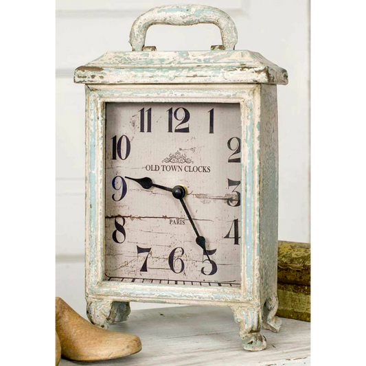 Rustic Carriage Clock Footed Mantel Shelf Clock Farmhouse French Country Cottage