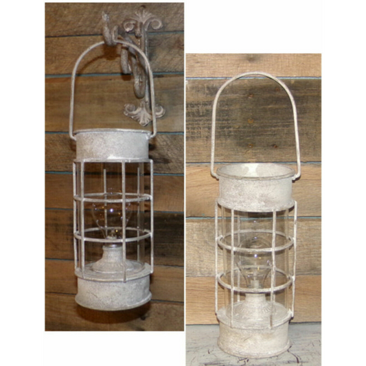 Rustic White LED Lantern Automatic 6 Hour Timer Hanging or Tabletop Lantern New