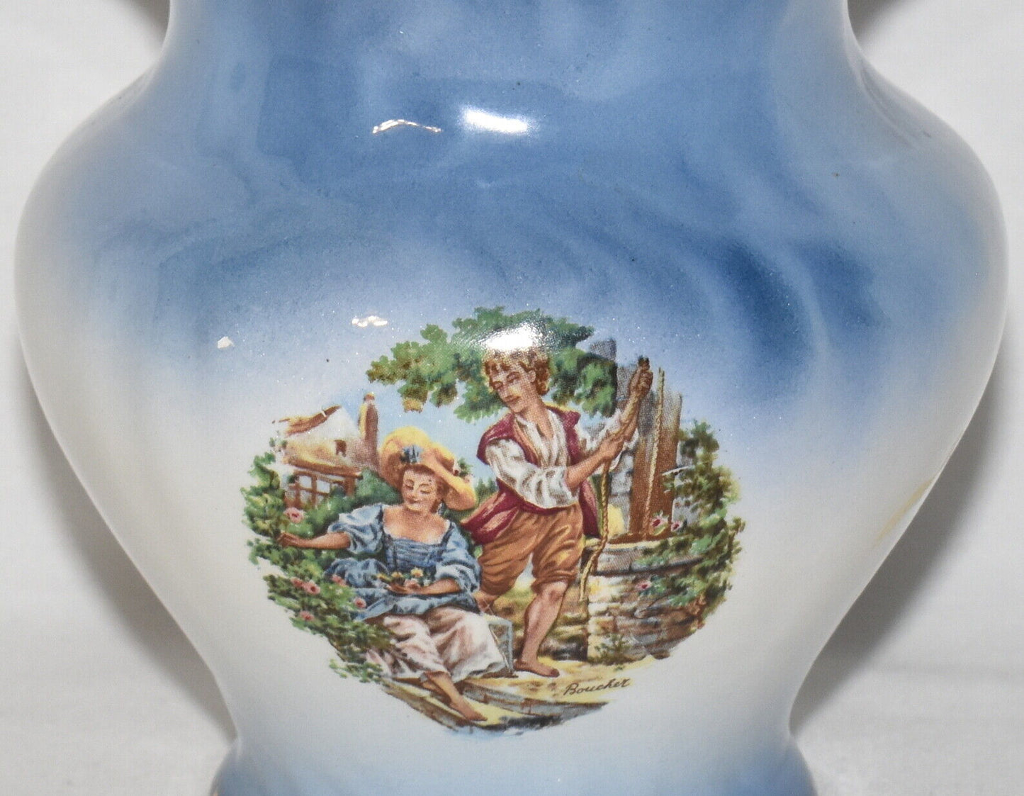 Vintage Porcelain Vase Blue White Mini Vase Cache Pot Planter with Garden Scene