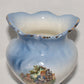 Vintage Porcelain Vase Blue White Mini Vase Cache Pot Planter with Garden Scene