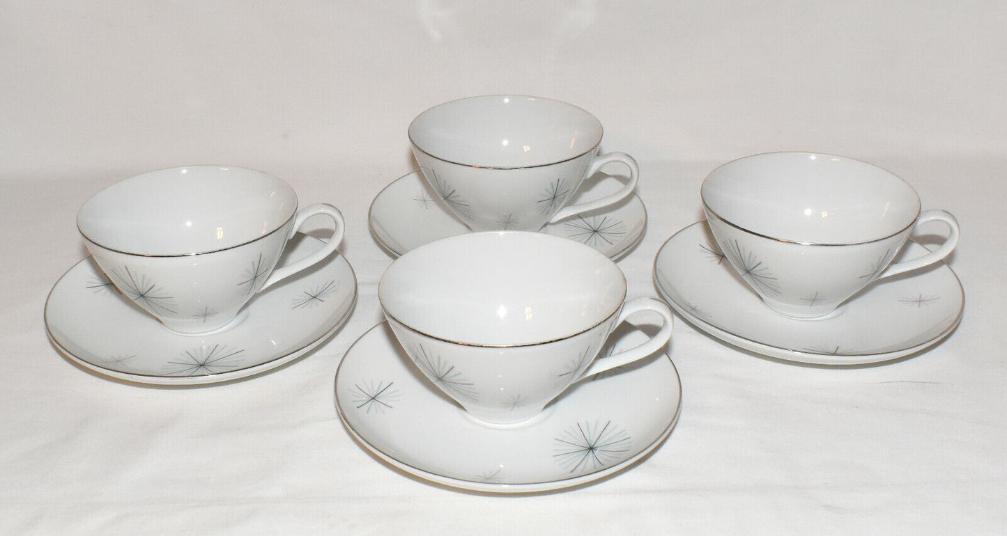 Vintage Crestwood China #1071 Atomic Starburst 8pcs Coffee/Tea Cups Saucers