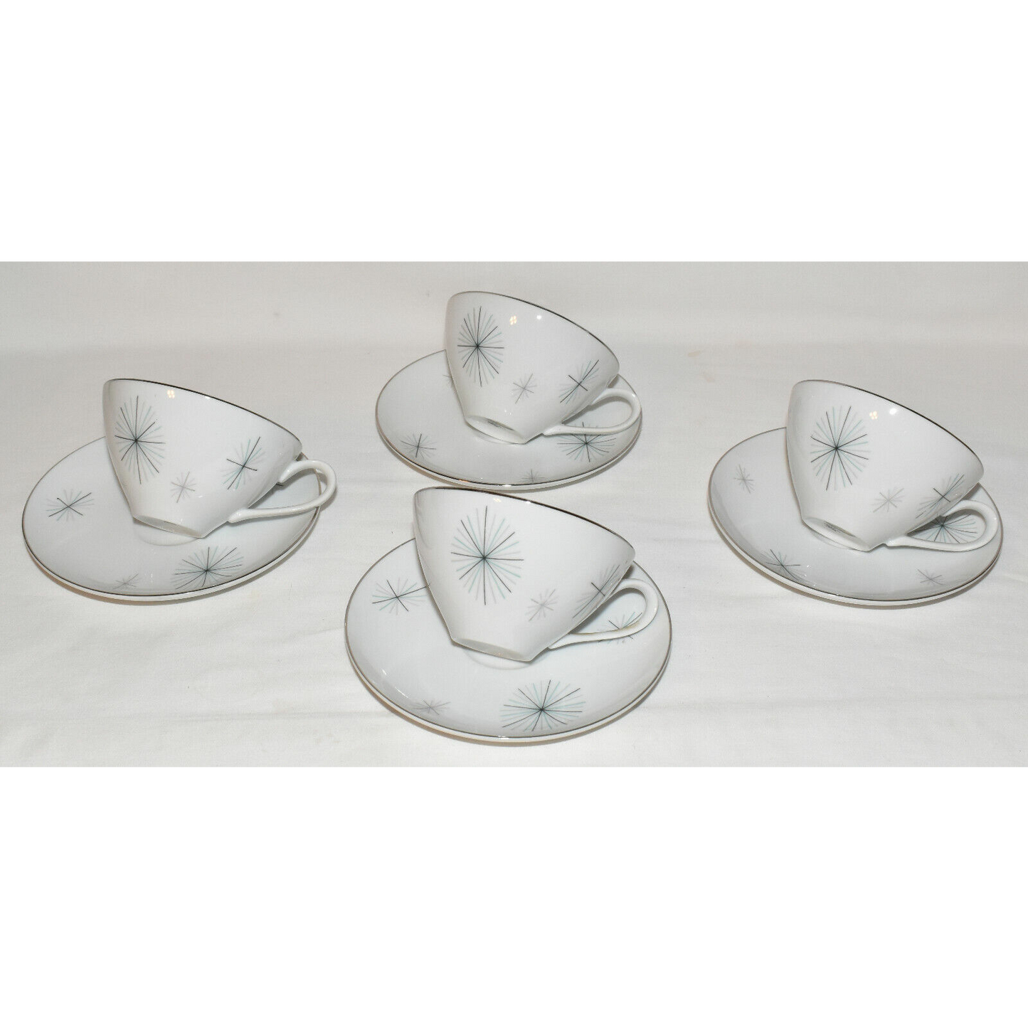 Vintage Crestwood China #1071 Atomic Starburst 8pcs Coffee/Tea Cups Saucers