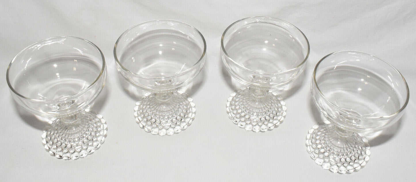 Vintage 1950s Anchor Hocking Glass Sherbets 4pc Set Clear Bubble Feet Dessert Bowls