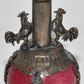 Antique Chinese Dragon Rooster Snuff Bottle Red Glass w Pewter Casing Signed