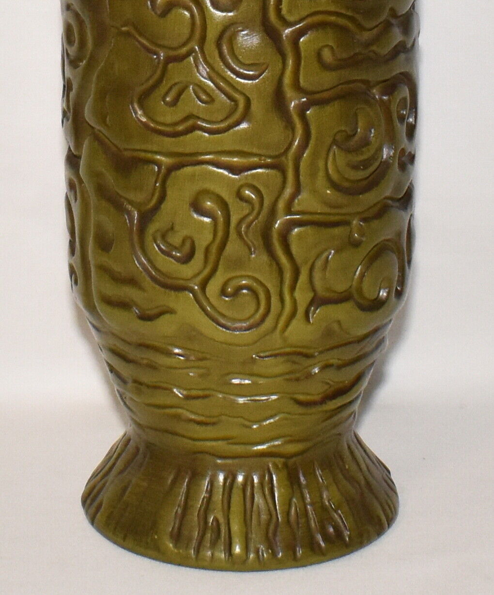 Vintage Haeger Tiki Pottery Vase #4079 Mid Century Modern 12" Avocado Green USA