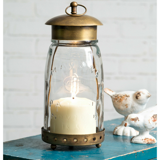 Quart Mason Jar Candle Lantern Footed Antique Brass Pillar Candle Holder New