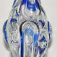Vintage Murano Hand Blown Art Glass Basket Blue Clear Split Handle Basket Vase