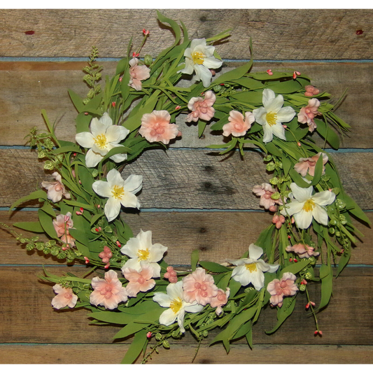 Large 22" Wreath Coral White Flowers Berry Front Door Wall Floral Home Decor New