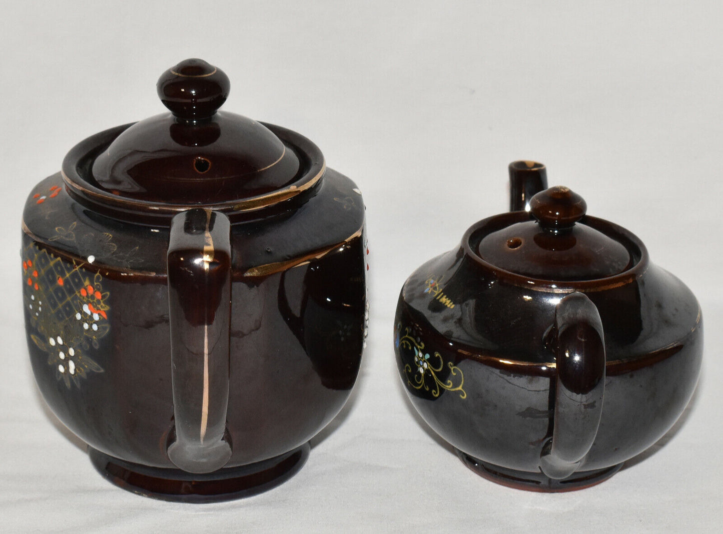 Vintage Japanese Redware Teapots 2 Brown Handpainted Moriage Teapots Japan Lot D