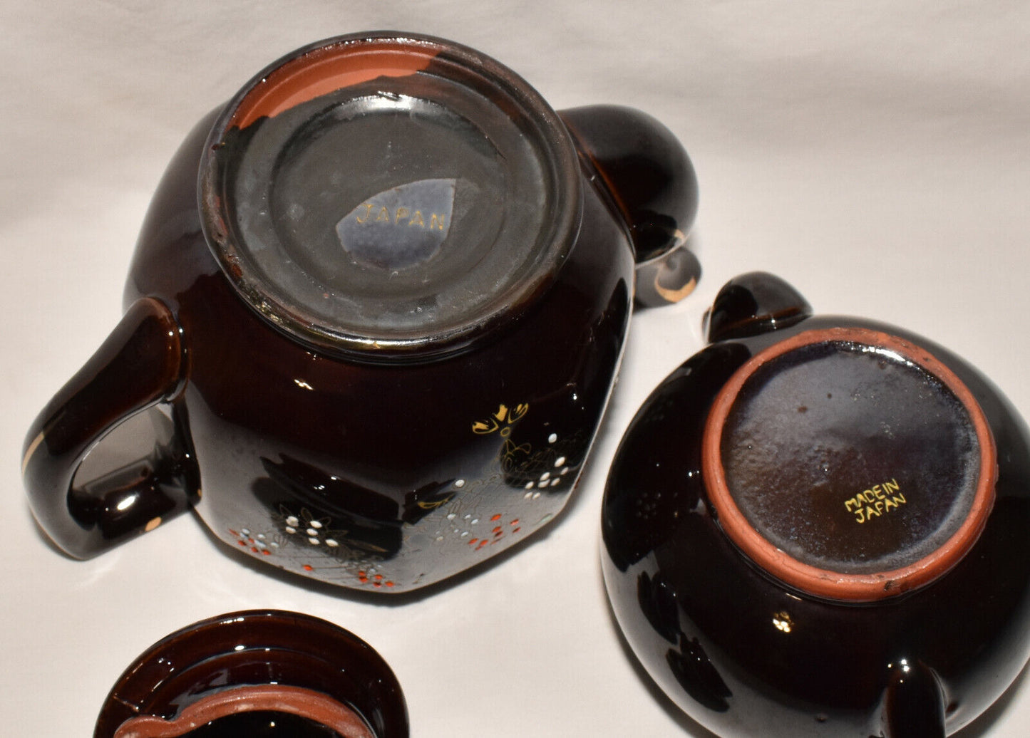 Vintage Japanese Redware Teapots 2 Brown Handpainted Moriage Teapots Japan Lot D