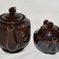 Vintage Japanese Teapots 2 Brown Redware Handpainted Moriage Teapots Japan Lot E