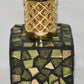 Vintage Stained Glass Scentier Fragrance Oil Lamp Green Gold Square Mosaic Bottle