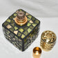 Vintage Stained Glass Scentier Fragrance Oil Lamp Green Gold Square Mosaic Bottle