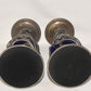Pr Vintage Cased Glass Candlesticks w Metal 10" Cobalt Blue Pillar Candle Holders