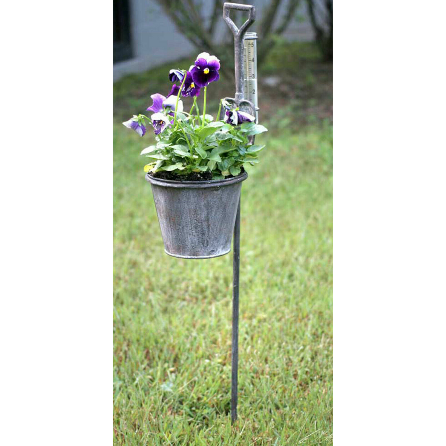 31" Yard Stake Rain Gauge w Planter Flower Pot Outdoor Yard Garden Decor New