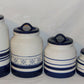 Blue Stripe 4pc Canister Set Cobalt Blue Porcelain Jars Flour Sugar Coffee Tea