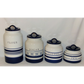 Blue Stripe 4pc Canister Set Cobalt Blue Porcelain Jars Flour Sugar Coffee Tea