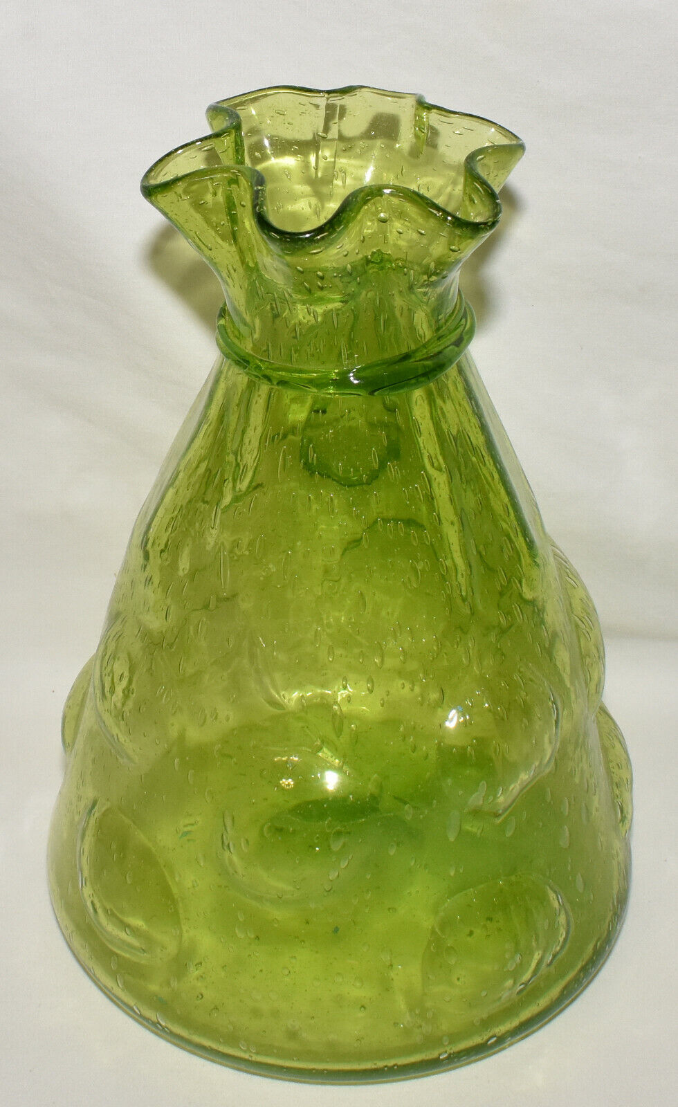 Vintage Hand Blown Art Glass Sack Bag Vase Applied String/Tie Controlled Bubbles