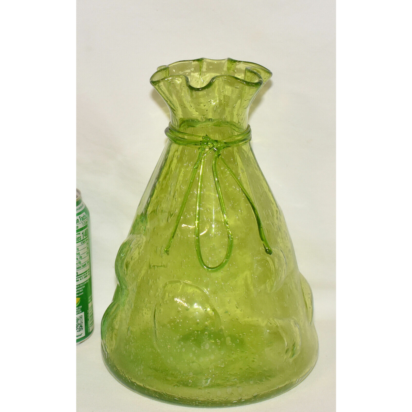 Vintage Hand Blown Art Glass Sack Bag Vase Applied String/Tie Controlled Bubbles