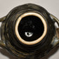 Vintage Studio Pottery Hand Turned Jar Black Cream Double Handle Lidded Jar Jug