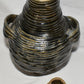 Vintage Studio Pottery Hand Turned Jar Black Cream Double Handle Lidded Jar Jug