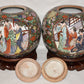 Vintage Pair Chinese Famille Rose Ginger Jars w Stand Hand Painted Enameled Jars