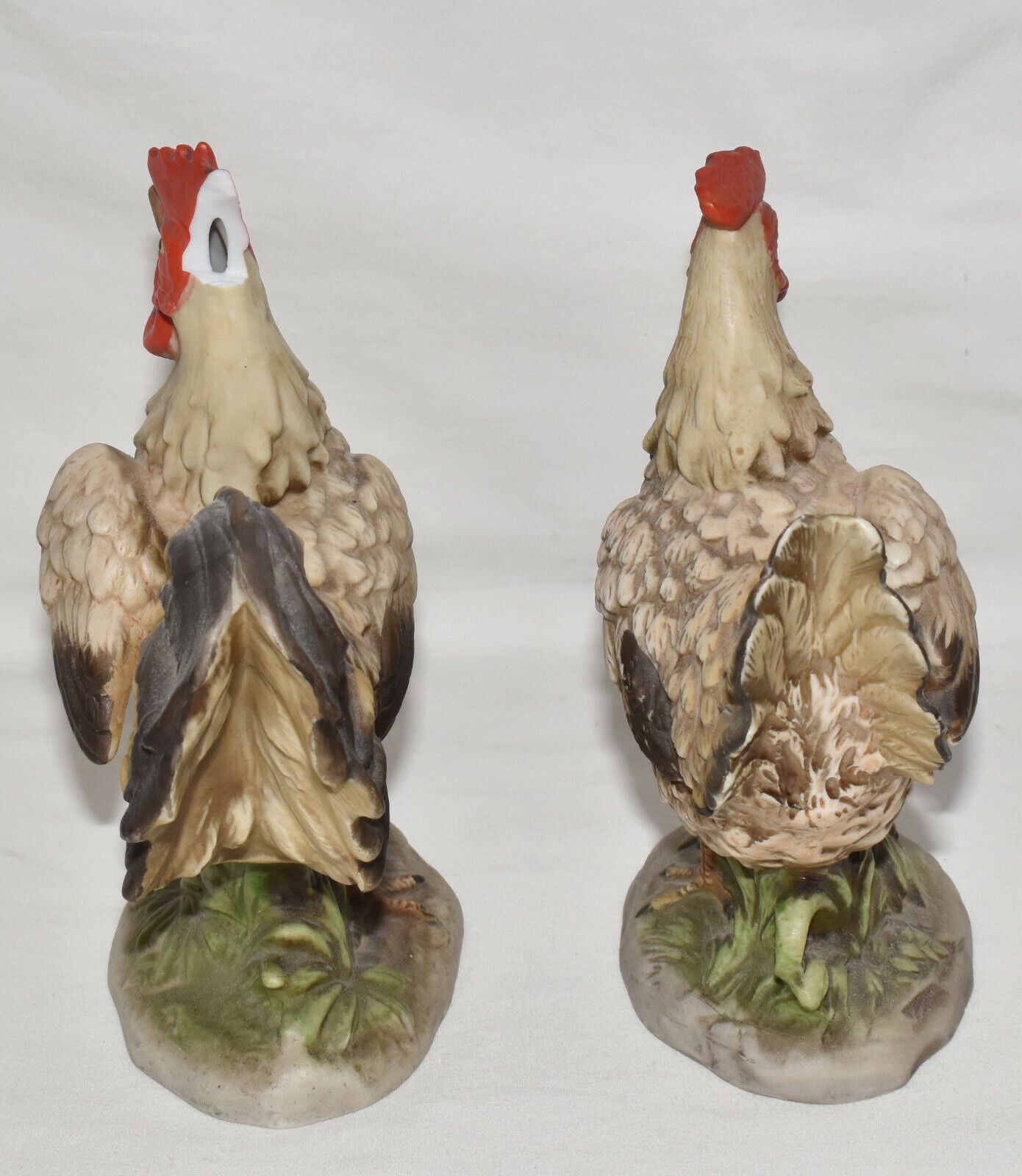 Pair Vintage Homco Japan Rooster Hen Chicken Figurines 6.5" Ceramic Chicken Statues