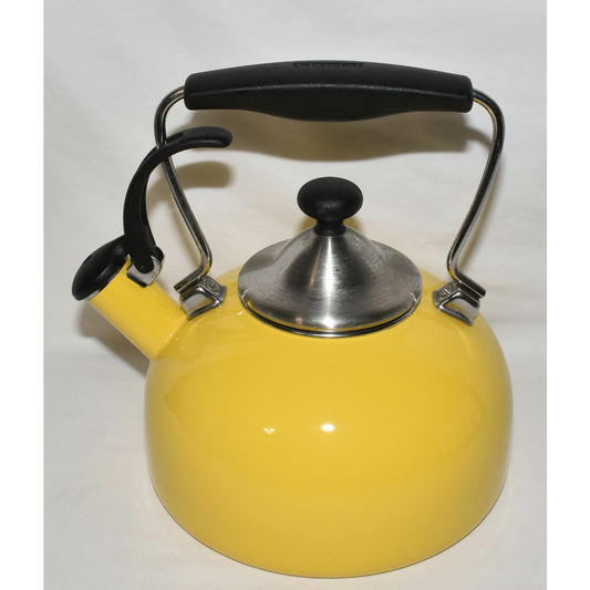 Chantal Canary Yellow Enamel Tea Kettle Water Boiler Metal Lid Blue Interior EUC