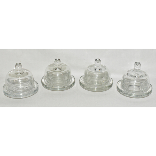 4p Set Williams Sonoma Grande Cuisine Clear Glass Individual Butter Dishes w Lid