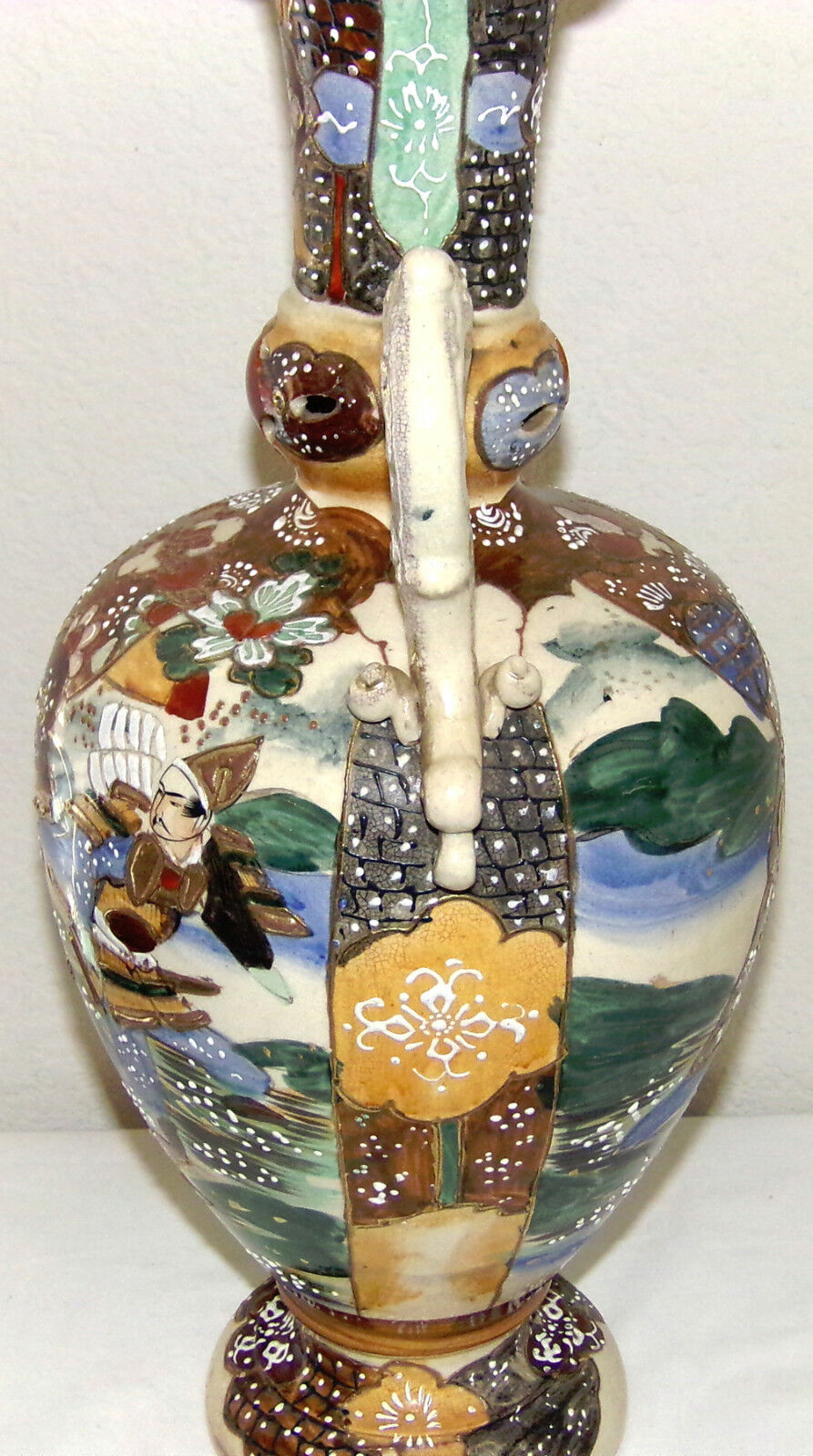 Antique Japanese Satsuma Samurai Warrior Urn Vase c.1910 Meiji Period Urn Vase