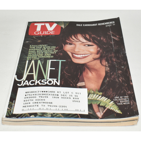 Vintage March 10-16 2001 TVGuide Janet Jackson Dale Evans Dale Earnhardt Remembered