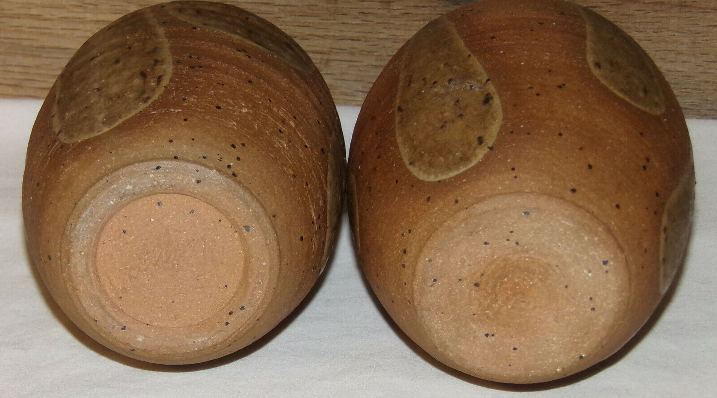 Pair Vintage Studio Pottery Vases Brown Drip Glaze Hand Thrown Pottery Signed