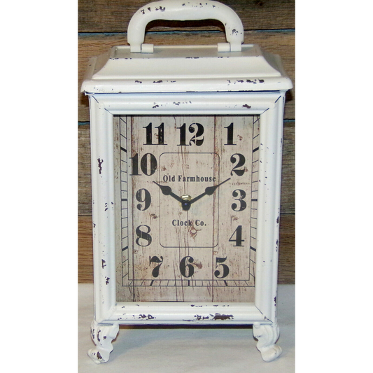 Old Farmhouse Carriage Clock Rustic White Vintage Cottage Farmhouse Chic New